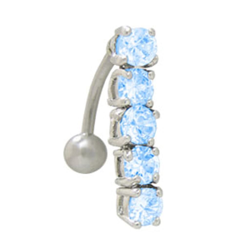 Surgical Steel 14 Gauge Vertical Drop Reverse Belly Ring with Blue CZ