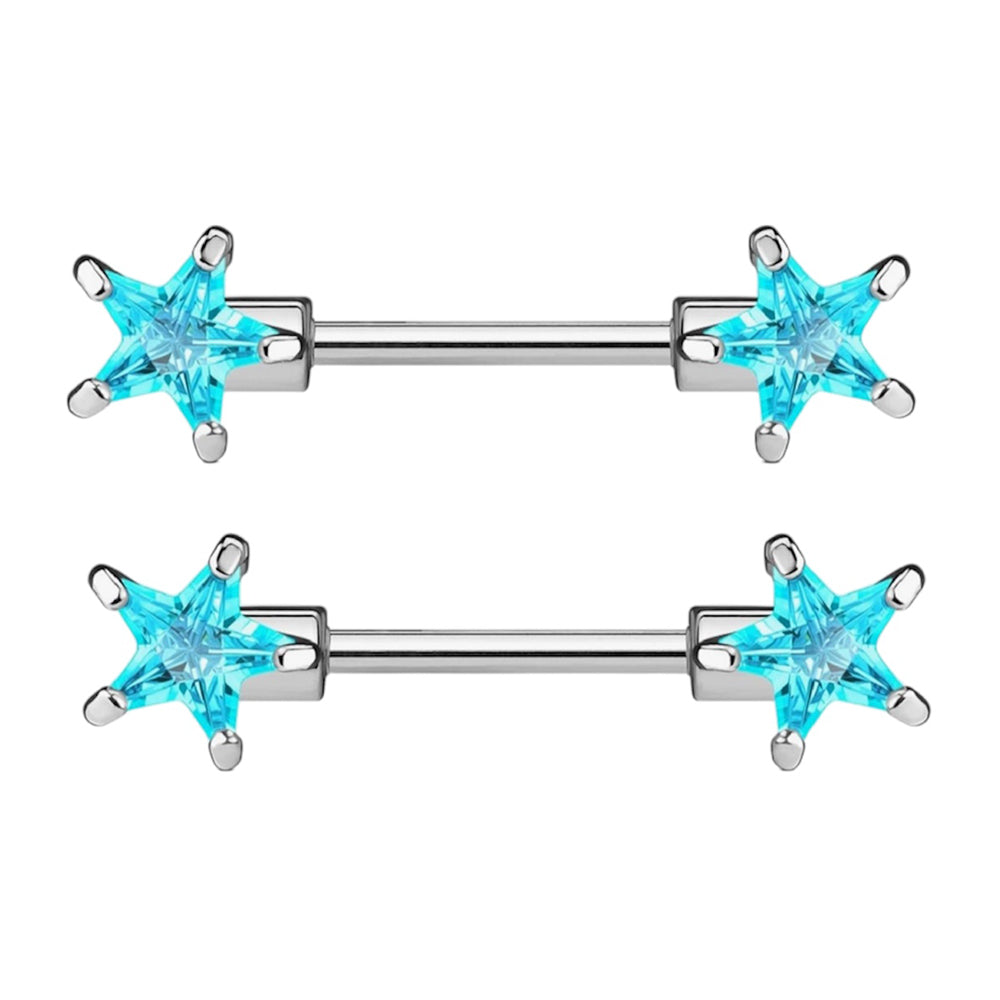 Surgical Steel 14 Gauge Nipple Barbell with CZ Star - Pair - photo 2