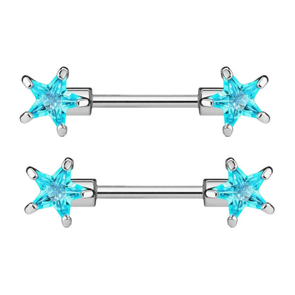 Surgical Steel 14 Gauge Nipple Barbell with CZ Star - Pair - photo 2