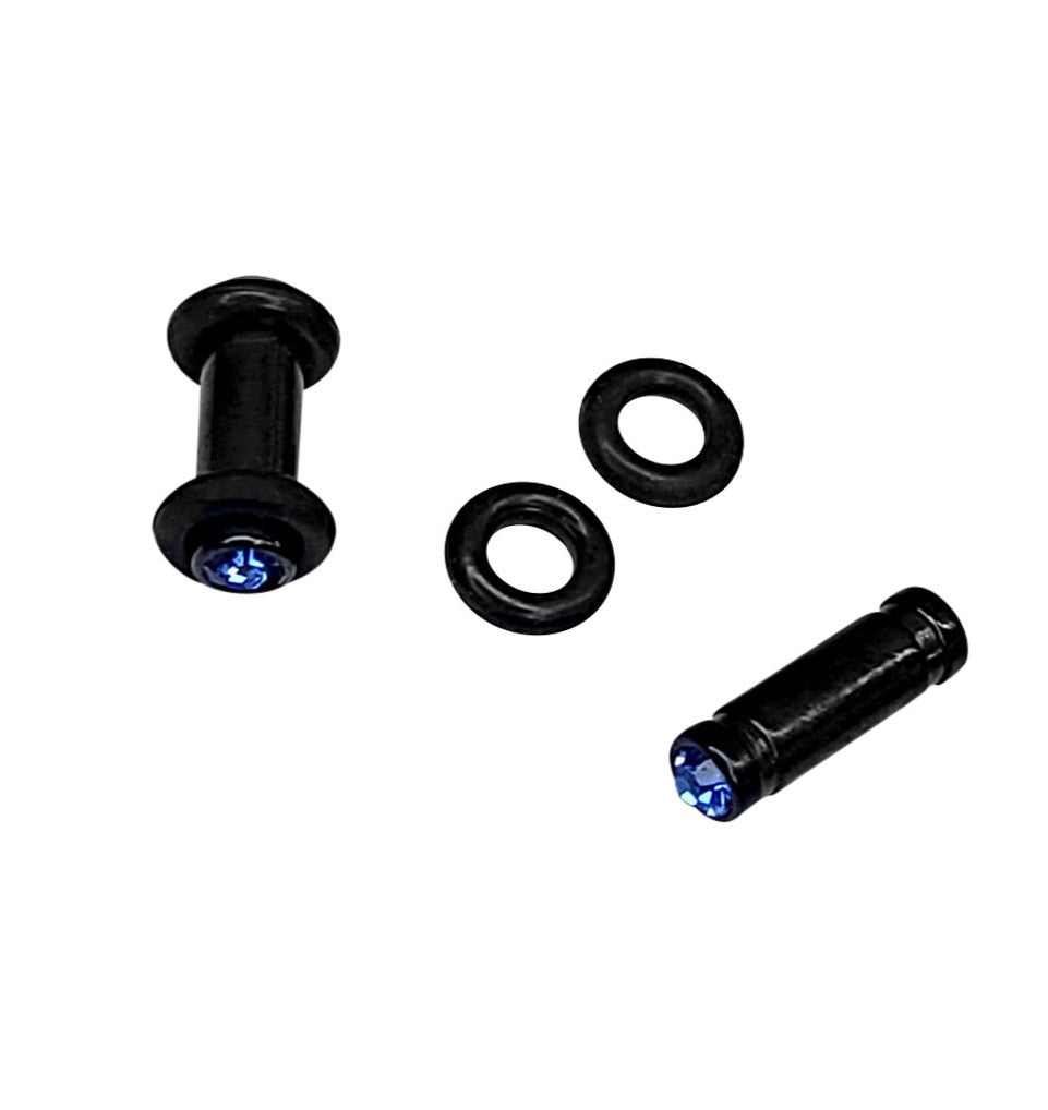 Surgical Steel 8 Gauge Ear Plugs with Blue CZ and Black O-Rings - Pair - photo 2