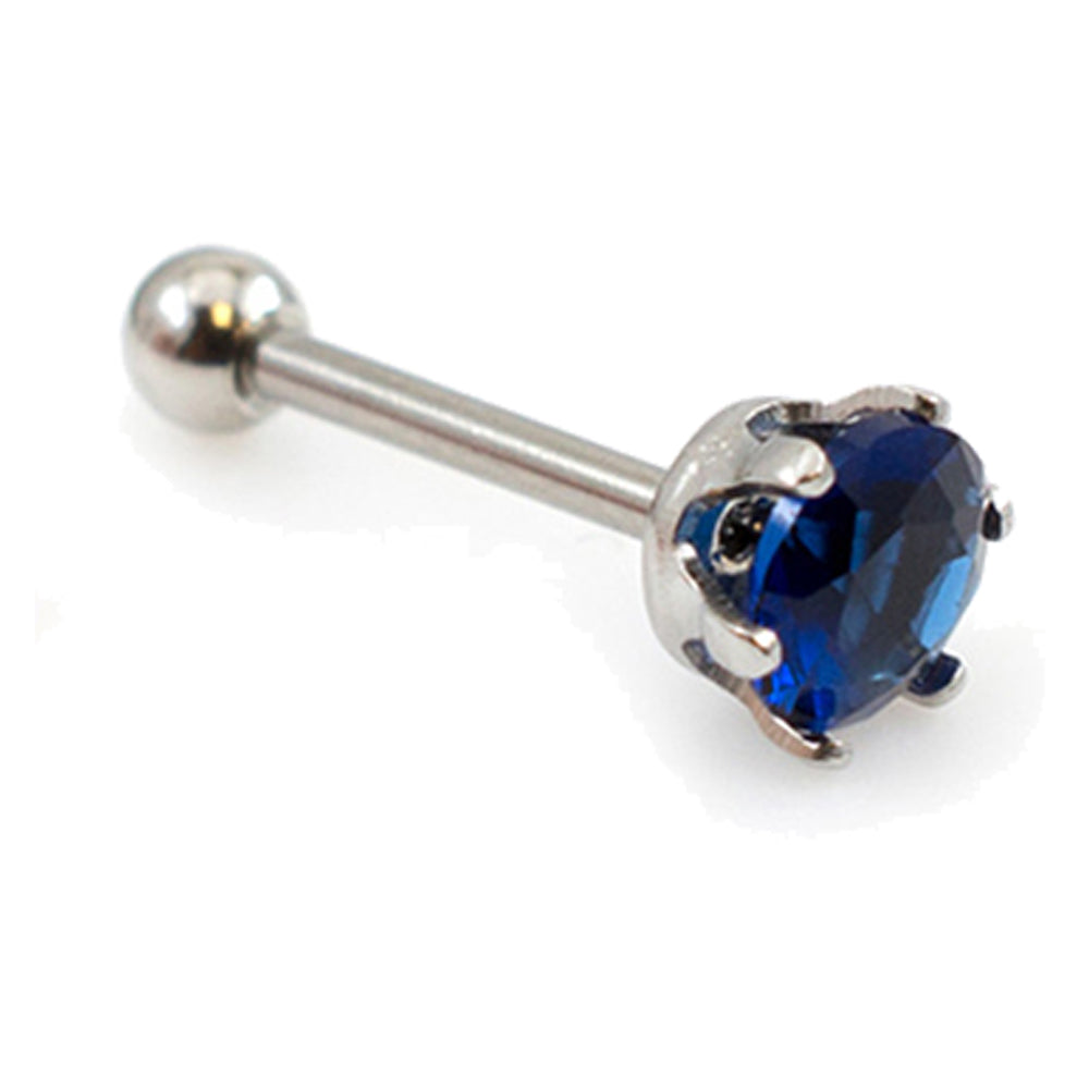 Surgical Steel 16 Gauge Crown Prong CZ Stud Barbell