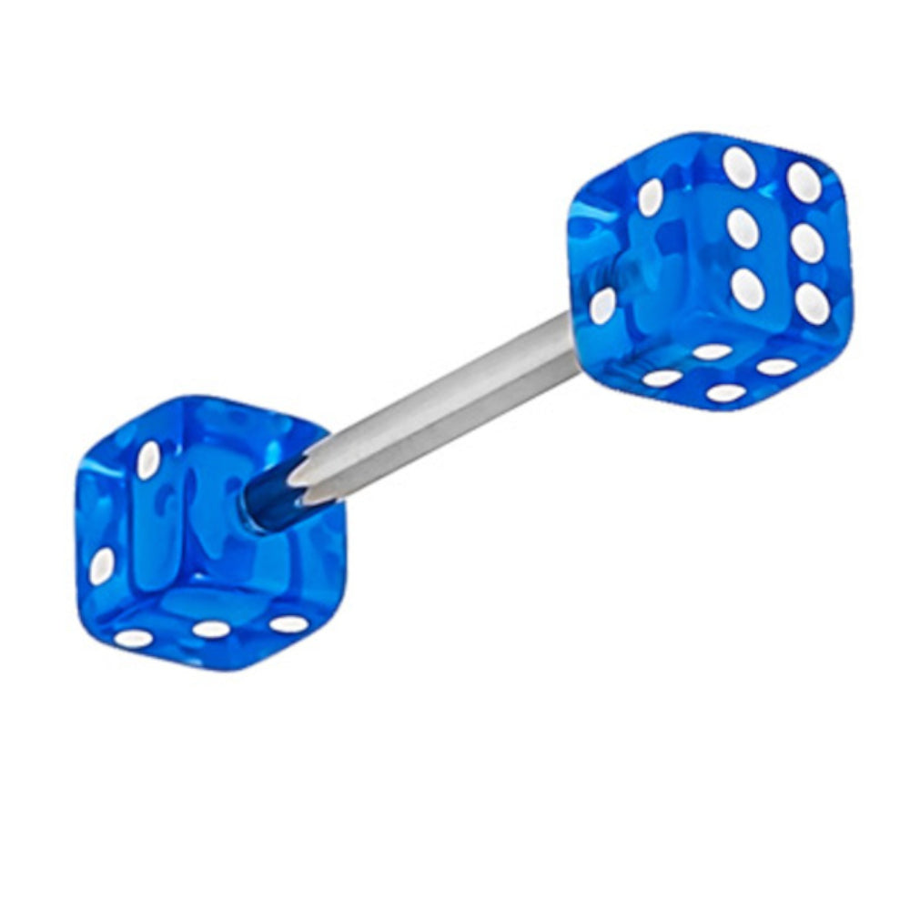 Surgical Steel Double Dice Tongue Barbell 14 Gauge 15mm - 9 Colors - photo 4