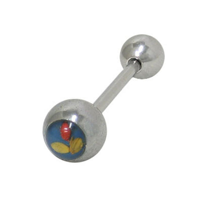 Surgical Steel 14 Gauge Tongue Barbell with Flower Logo - photo 3