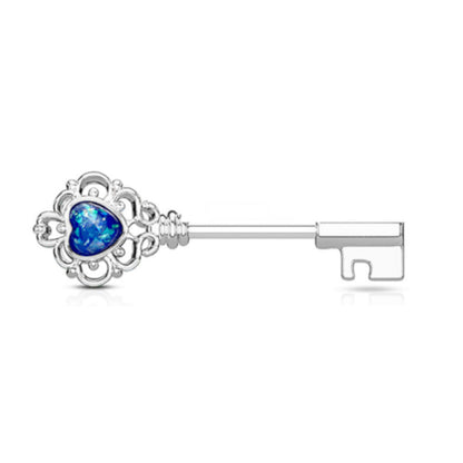 Surgical Steel Nipple Barbells with Opal Heart Vintage Key - Pair - photo 2