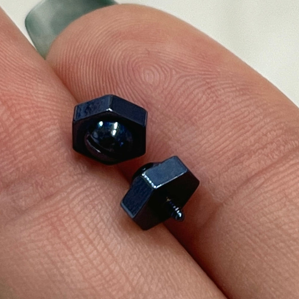 Surgical Steel 16 Gauge Hexagon Screw Nut Dermal Top