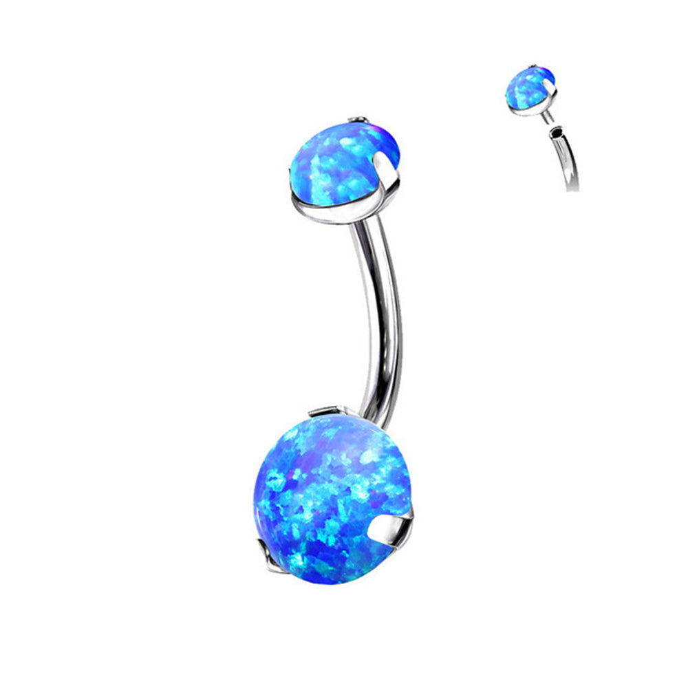 Titanium 14 Gauge Belly Ring with Double Opal - 10mm - photo 6
