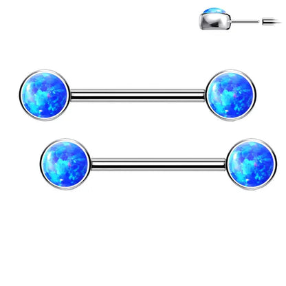 Titanium 14 Gauge Nipple Barbell with Bezel Opal - Pair - photo 4