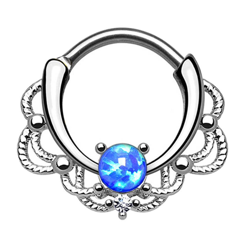 Surgical Steel 16 Gauge Lace Design Opal Septum Clicker Hoop - 10mm - photo 3