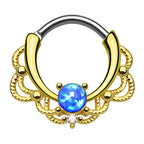 PVD Gold Surgical Steel 16 Gauge Lace Opal Septum Clicker Hoop - 10mm - photo 5