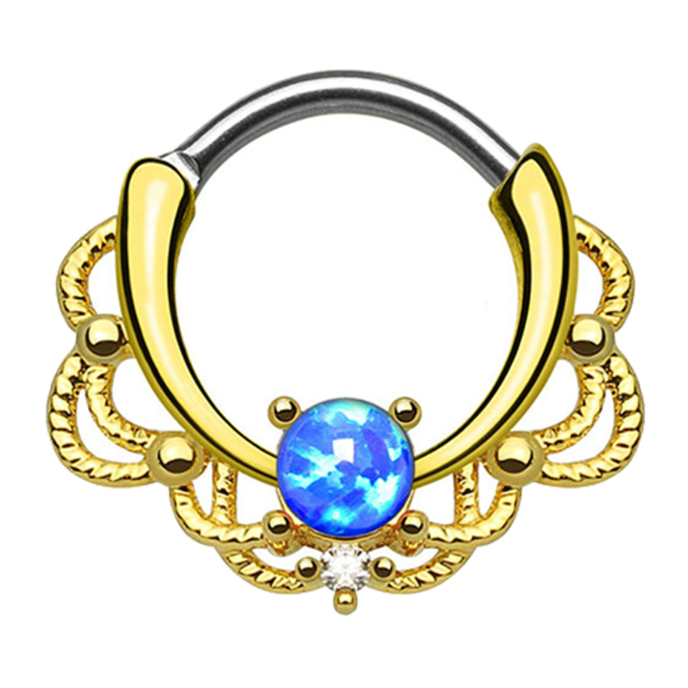 PVD Gold Surgical Steel 16 Gauge Lace Opal Septum Clicker Hoop - 10mm - photo 5