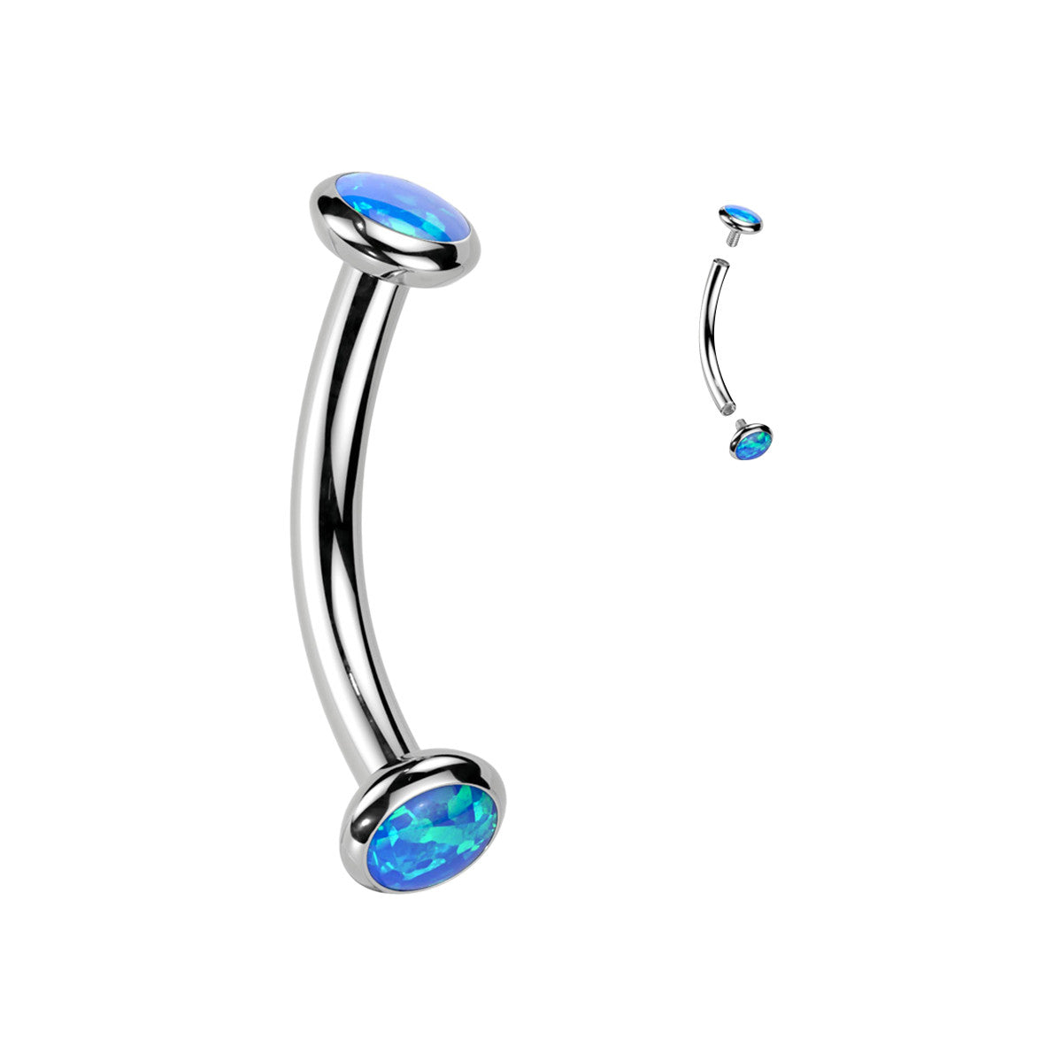 Titanium Curved Eyebrow Barbell 16G 8mm with Opal - photo 3