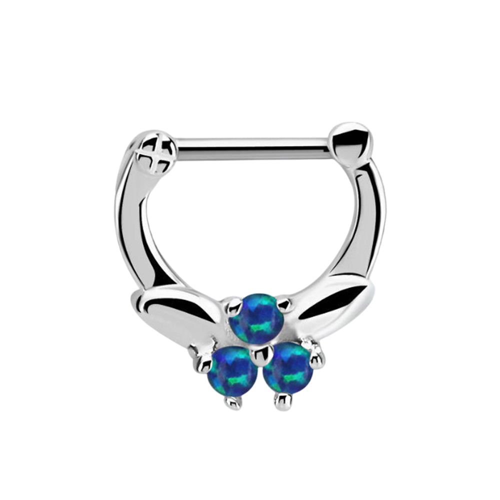Surgical Steel Hinged Septum Ring 16G 6mm & 8mm with 3 Synthetic Opals - photo 4