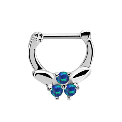 Surgical Steel Hinged Septum Ring 16G 6mm & 8mm with 3 Synthetic Opals - photo 4