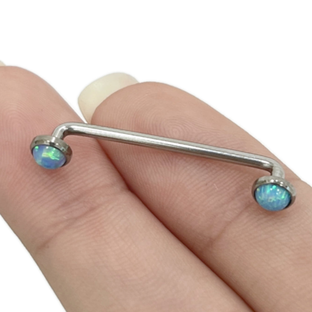 Surgical Steel 14 Gauge Staple Surface Barbell with Bezel Opal - photo 3