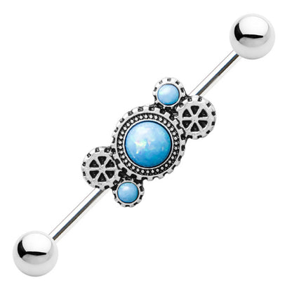 Surgical Steel Steampunk Opal Industrial Barbell 14G 38mm - 5 Colors