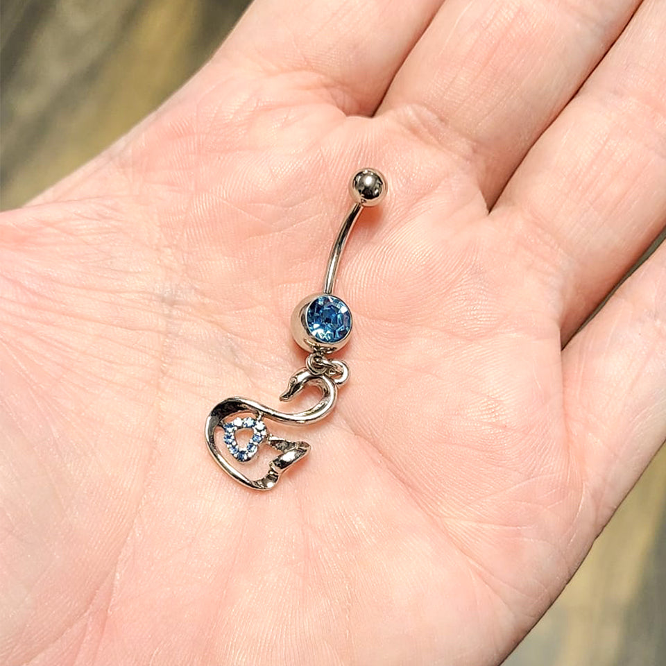 Surgical Steel 14 Gauge Belly Ring with Paved CZ Swan Dangle - photo 4