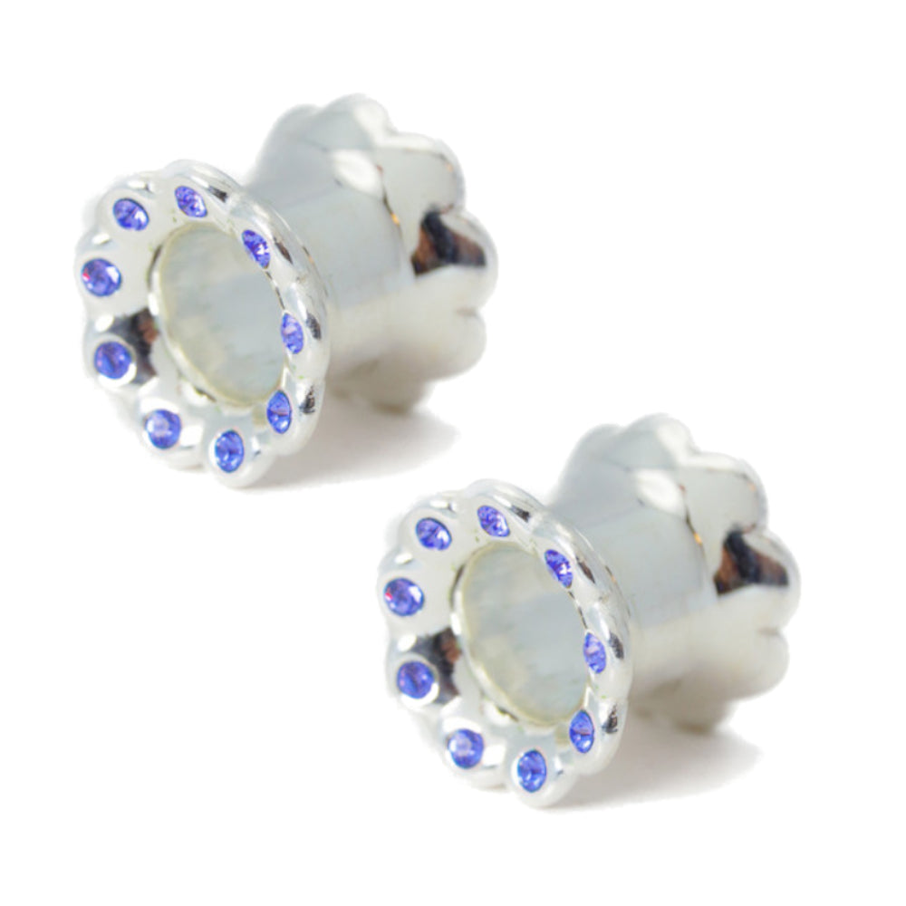 Surgical Steel 00 Gauge Paved CZ Hollow Ear Tunnels - Pair