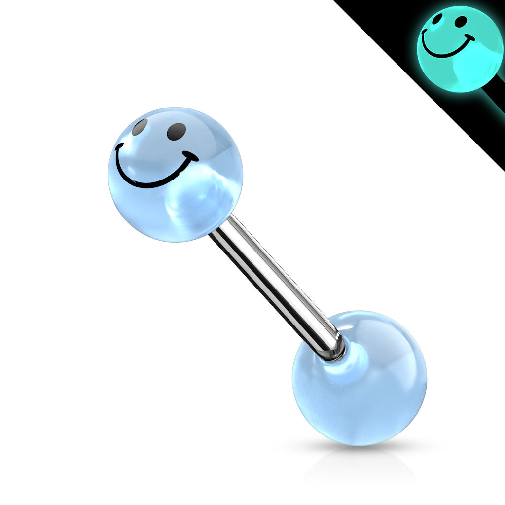 Surgical Steel 14 Gauge Tongue Barbell with Glow Smiley Face Ball - photo 6