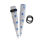 Acrylic 6G to 1/2" Blue Star Glitter Clear Ear Tapers Kit - 12 Pack