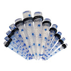 Acrylic 6G to 1/2" Blue Star Glitter Clear Ear Tapers Kit - 12 Pack