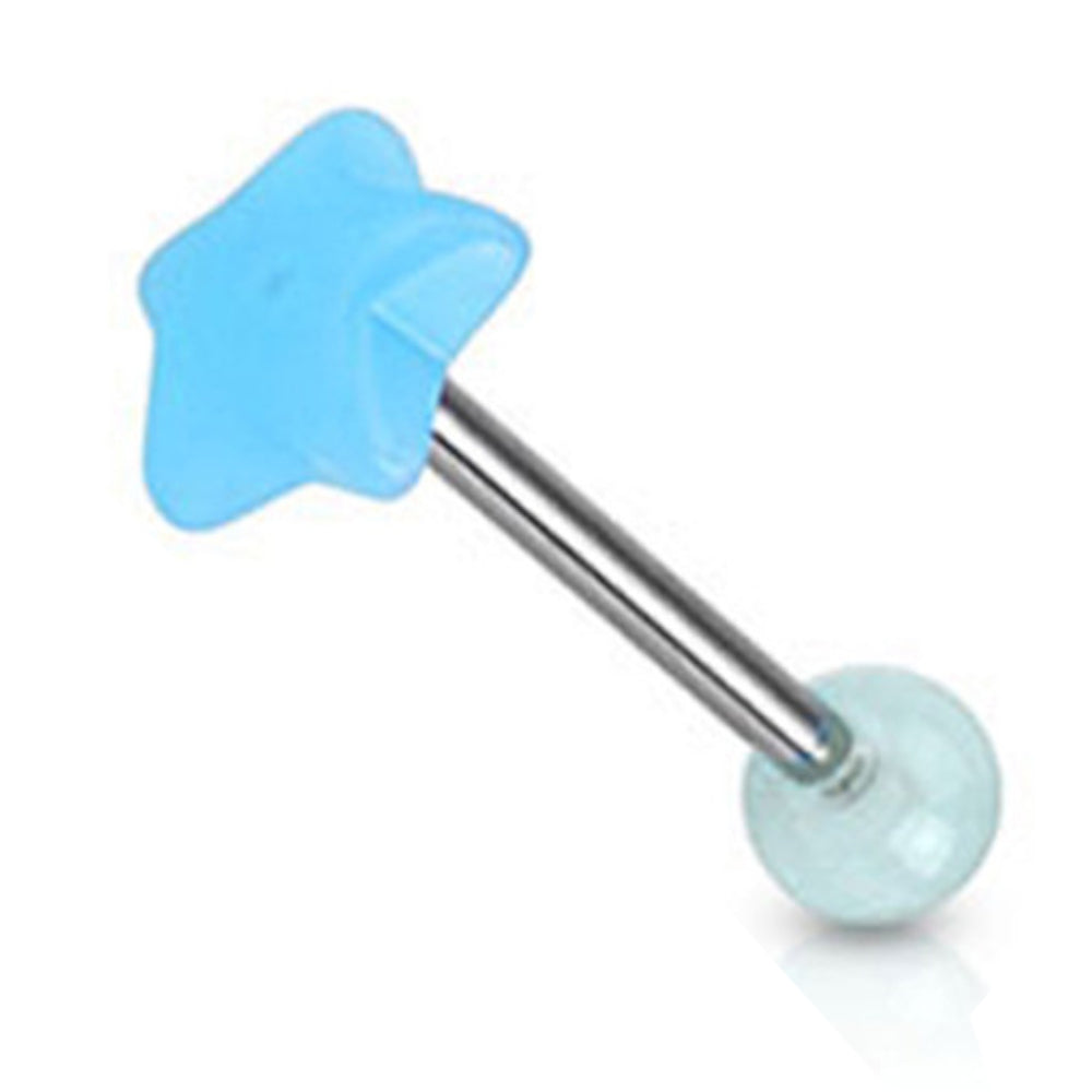 Surgical Steel 14 Gauge Tongue Barbell with Star Glow in the Dark - photo 2