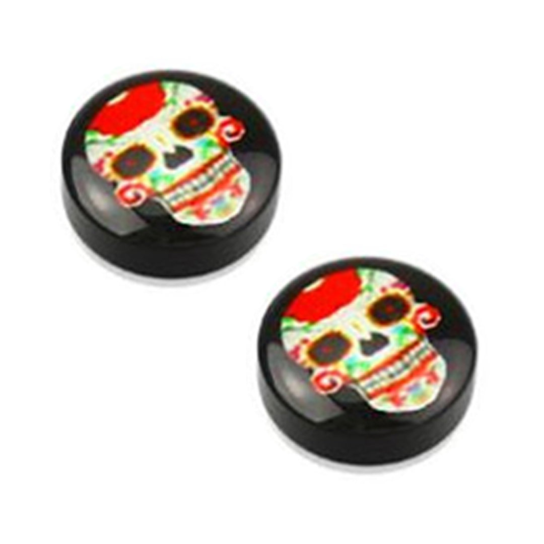 Acrylic Magnetic Fake Ear Gauges with Sakura & Skull Designs - Pair - photo 9