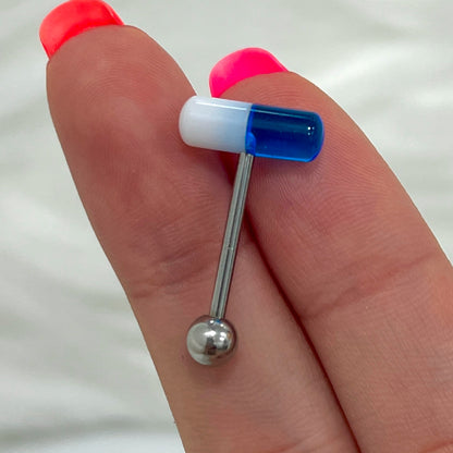 Surgical Steel 14 Gauge Tongue Barbell with UV Glow Acrylic Pill Ends - photo 6