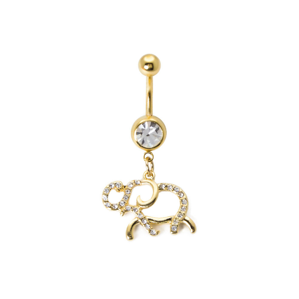 Surgical Steel 14 Gauge Dangle Belly Ring with Studded Elephant - photo 2