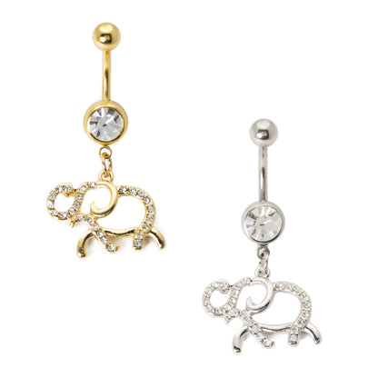Surgical Steel 14 Gauge Dangle Belly Ring with Studded Elephant