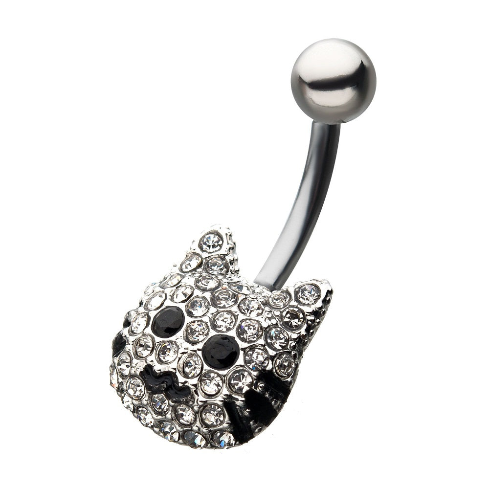 Surgical Steel 14 Gauge Belly Ring with Cat Head and Black CZ - photo 2