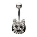 Surgical Steel 14 Gauge Belly Ring with Cat Head and Black CZ