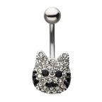 Surgical Steel 14 Gauge Belly Ring with Cat Head and Black CZ