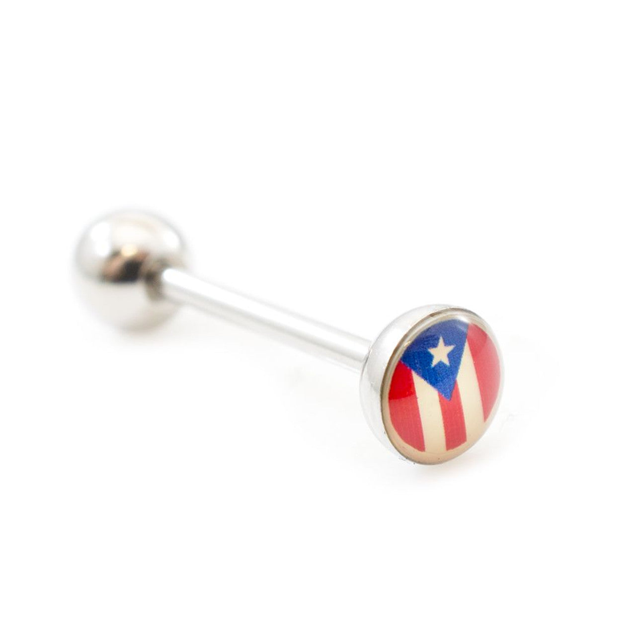 Surgical Steel Tongue Ring Straight Barbell 14 Gauge Puerto Rican Flag