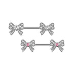 Surgical steel ribbon heart CZ nipple barbells