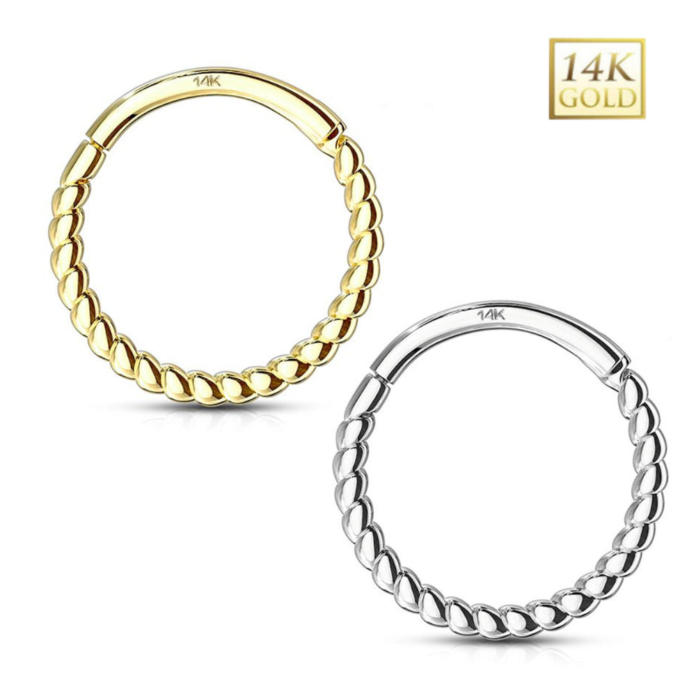 14K Solid Gold 16 Gauge Hinged Segment Ring with Braided Design