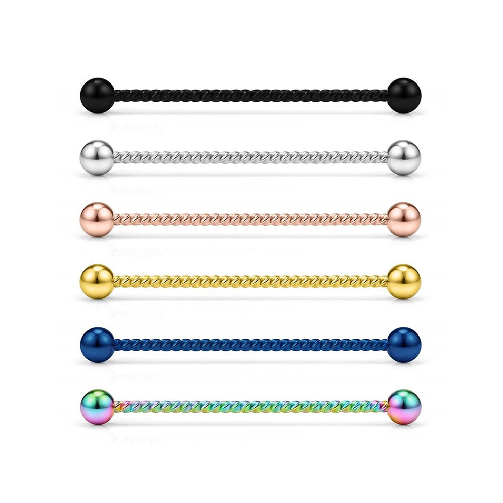 Surgical Steel 14 Gauge Industrial Barbell with Braided PVD
