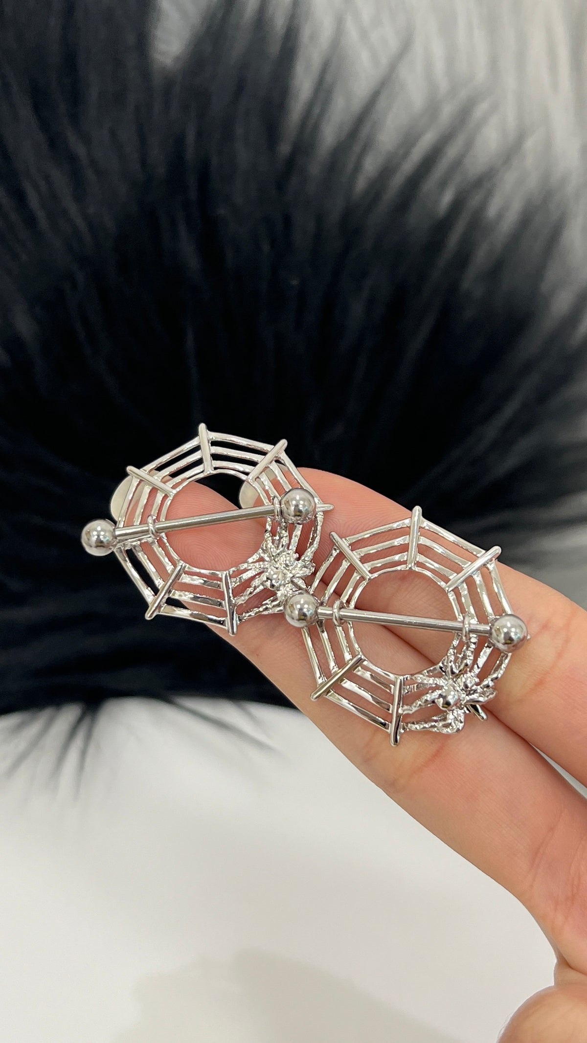 Surgical Steel 14 Gauge Spider Web Nipple Shield Rings - Pair - photo 2