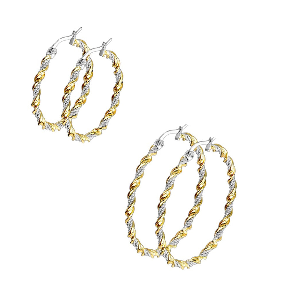 Surgical Steel 22 Gauge Braided Twisted Hoop Earrings - Pair