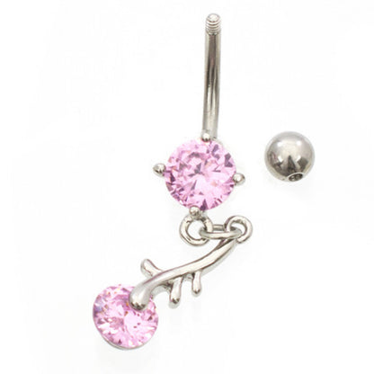 Surgical Steel 14 Gauge Belly Ring with CZ Dangling Branch Leaf - photo 2
