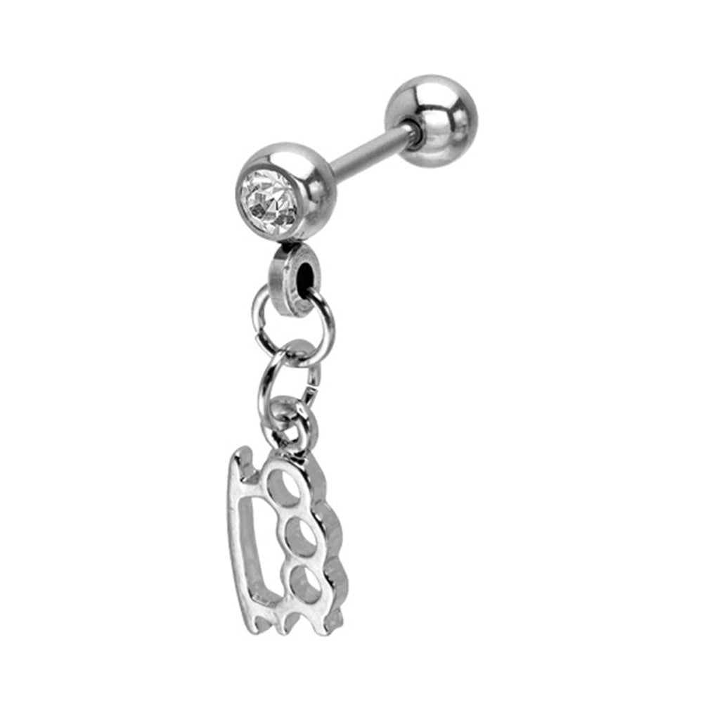 Surgical Steel 18 Gauge Cartilage Barbell with Brass Knuckle CZ