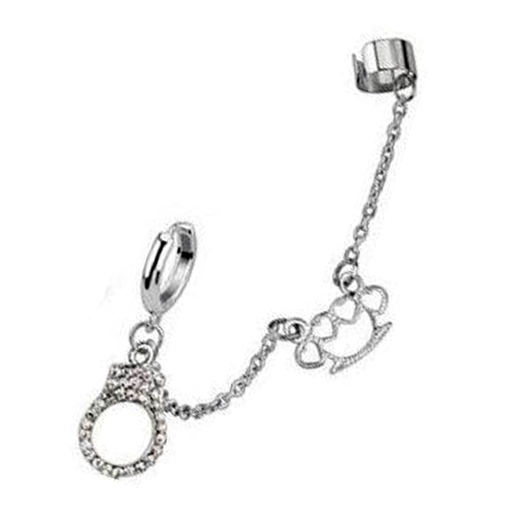 Surgical Steel Cartilage Ear Cuff Chain Dangle Earring & Brass Knuckle - Kruelty