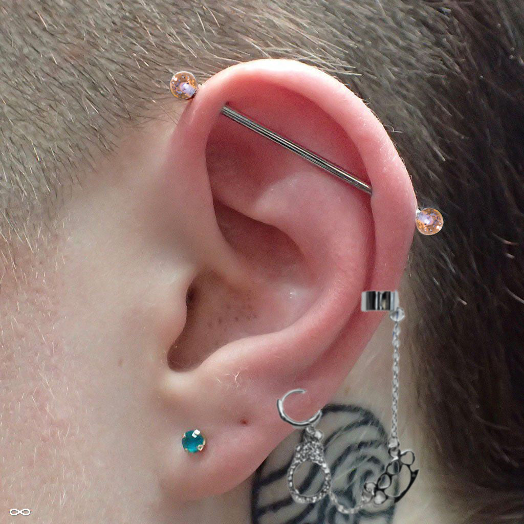 Surgical Steel Cartilage Ear Cuff Chain Dangle Earring & Brass Knuckle - Kruelty - Photo 2