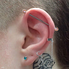 Surgical Steel Cartilage Ear Cuff Chain Dangle Earring & Brass Knuckle - Kruelty - Photo 2