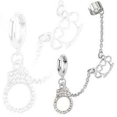 Surgical Steel Cartilage Ear Cuff Chain Dangle Earring & Brass Knuckle - Kruelty - Photo 3