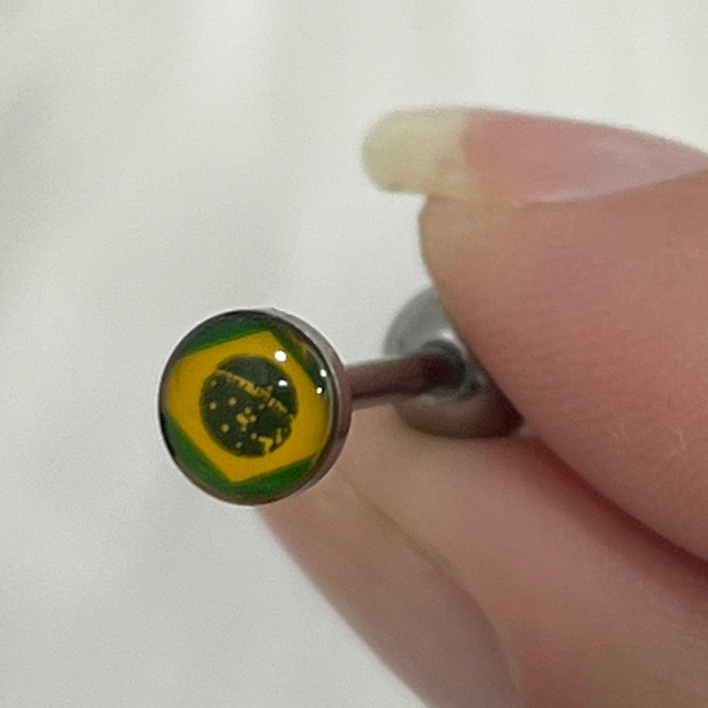 Surgical Steel Tongue Barbell 14 Gauge 15mm with Brazil Flag Logo Top - photo 3