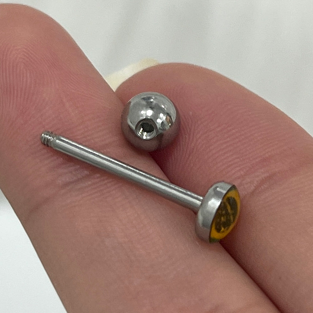 Surgical Steel Tongue Barbell 14 Gauge 15mm with Brazil Flag Logo Top - photo 2