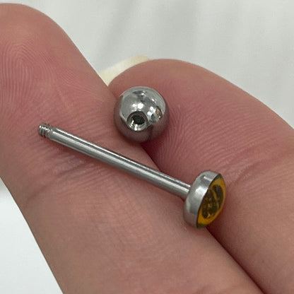 Surgical Steel Tongue Barbell 14 Gauge 15mm with Brazil Flag Logo Top - photo 2