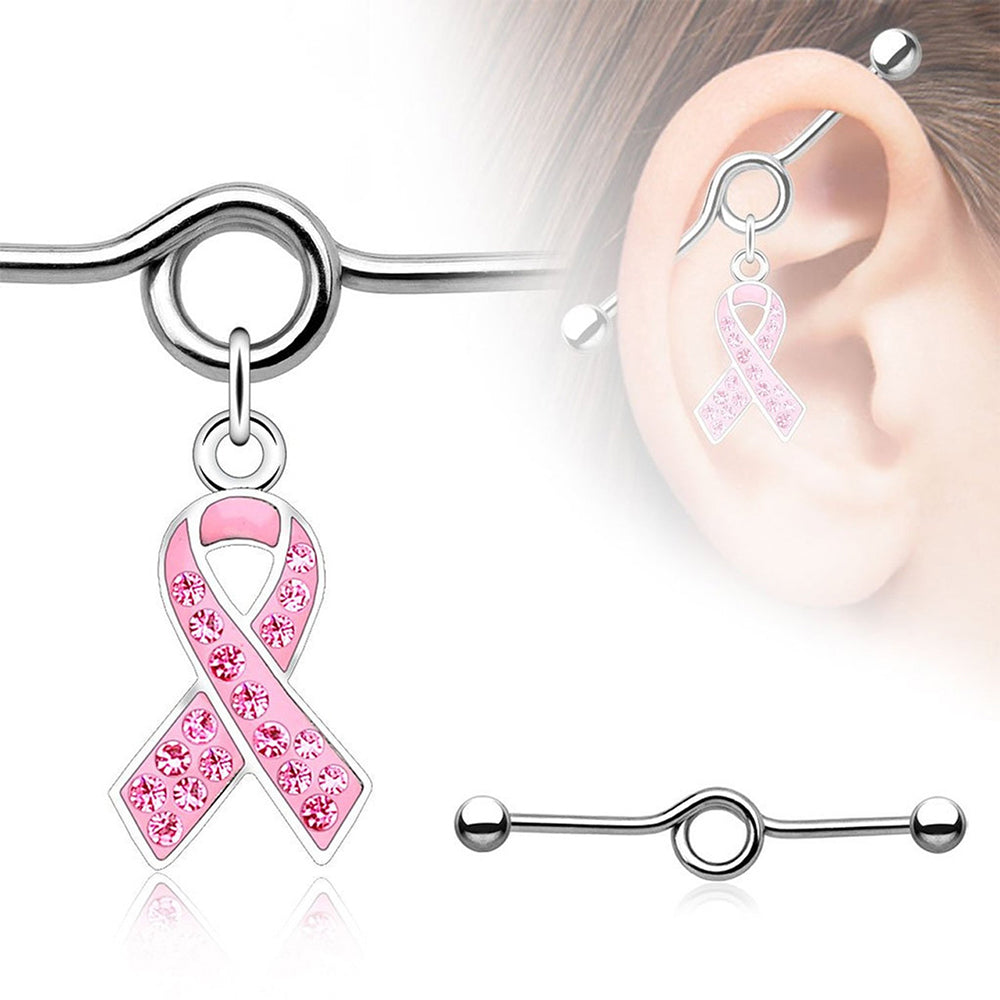 Surgical Steel 14 Gauge Industrial Barbell Dangle with Awareness