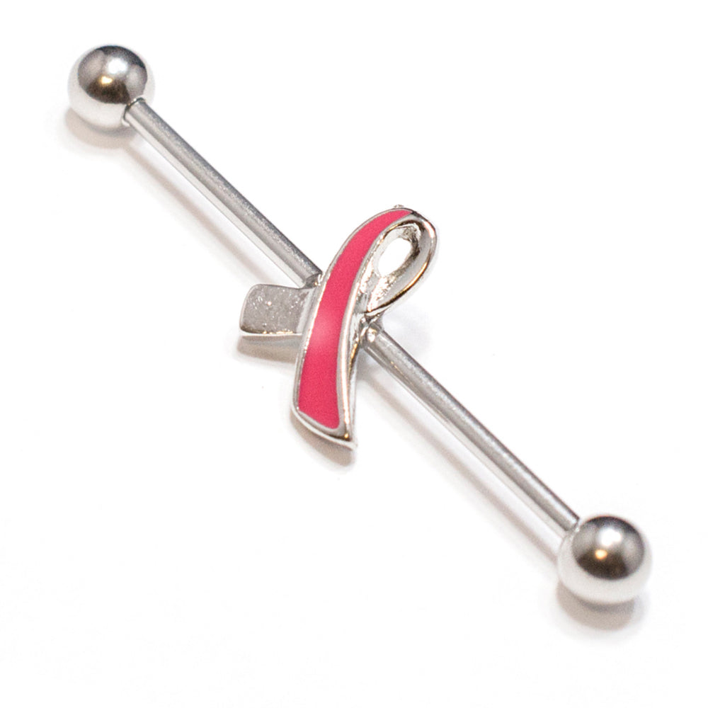 Surgical Steel 14 Gauge Industrial Barbell with Awareness Ribbon