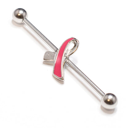 Surgical Steel 14 Gauge Industrial Barbell with Awareness Ribbon